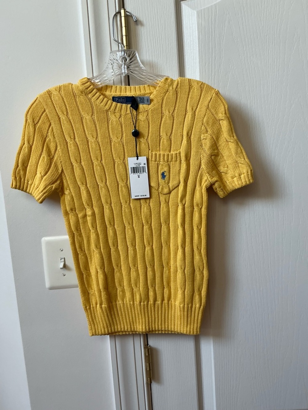 NWT POLO RALPH LAUREN YELLOW RIBBED CREWNECK LOGO POCKET SWEATER - Picture 4 of 15